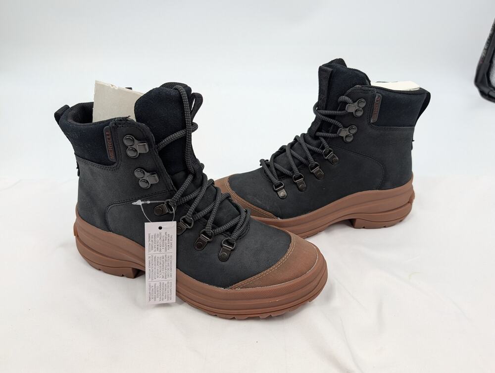 NWT Merrell Harper Lace Zip Waterproof Boot Black/Gum Women's 6 Hiking Camping